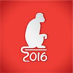 Monkey silhouette  symbol for 2016 chinese year. Isolated on red