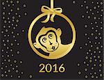 Funny gold monkey symbol for 2016 chinese year. Isolated on black