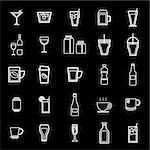 Drink line icons on black background, stock vector