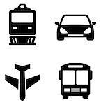 set icons with isolated black transport  silhouette