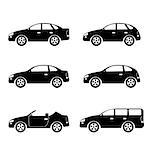 Set of silhouettes of cars on the white background. Also available as a Vector in Adobe illustrator EPS 8 format, compressed in a zip file.