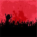 Silhouette of a party crowd on a grunge background