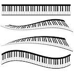 Piano keyboards vector illustrations. Various angles and views