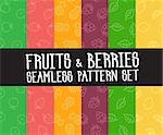 Set of vector simple colorful seamless patterns - different fruits