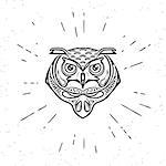 Vintage design of wise owl head on white