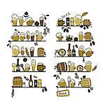 Shelves with beer icons, sketch for your design. Vector illustration