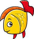 Cartoon Illustration of Golden Fish Sea Life Animal