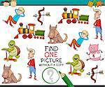 Cartoon Illustration of Educational Game of Picture without Copy Finding for Preschool Children