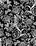 Seamless floral ornate  pattern with butterflies