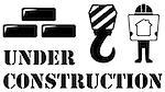 black under construction symbol with architect and building material