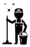 isolated cleaner man silhouette cleaning company symbol