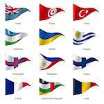 Set  Flags of world sovereign states triangular shaped. Vector illustration.