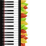 Template with piano keyboard and leaves on white background. Vector illustration.