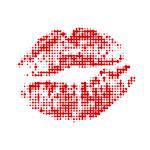 Halftone red attractive woman lips, vector illustration