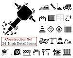 Set of 24 Construction Icons in Black Color.