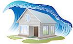 Brick house washes flood. Illustration in vector format