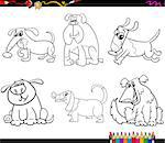 Black and White Cartoon Illustration Dogs Animal Characters Set for Coloring Book