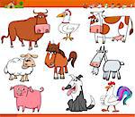 Cartoon Illustration Set of Funny Farm Animals Characters