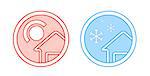 two isolated climate control round icon with sun and snow