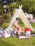 Girl playing in garden