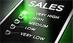 Sales management concept. Salesforce monitoring system with green light in front of very high.