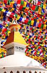 Stupa with Buddha eyes and prayer flags in Kathmandu, Nepal