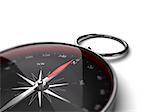 Compass pointing the north over white background suitable for bottom left angle of a page. Black dial and red needle