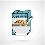 Flat color design vector icon for box and bowl with cereal on white background. Breakfast menu