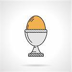Flat color design vector icon for yellow boiled egg in gray cup on white background. Breakfast menu