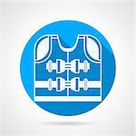 Flat round blue vector icon with white contour life vest on gray   background. Long shadow design