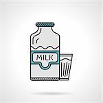 Flat color design vector icon for transparent milk bottle with glass on white background.