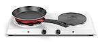 Double hot plate and frying pan on white background