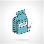 Flat color design vector icon for milk in blue cardboard pack and glass on white background.