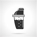 Black vector icon for shaker bottle with protein cocktail on white background.