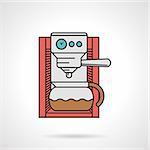 Flat color design vector icon for red coffee machine with coffee pot on white background.