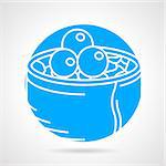 Abstract round blue vector icon with white line maki sushi with caviar on gray background.