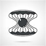 Black vector icon for open scallop with gem on white background.