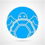 Abstract round blue vector icon with white line sea turtle on gray background.