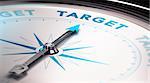 Compass needle pointing the word target, Concept of advertisement or target audience