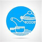 Abstract blue round vector icon with white line set for tea ceremony on gray background.