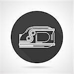 Flat black round vector icon with white line equipment for rock climbing on gray background.