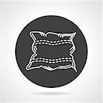 Flat black round vector icon with white line square pillow on gray background.
