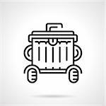 Black flat line vector icon for outdoors wheeled garbage can a front view on white background.