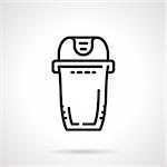 Black flat line vector icon for trash can with lid for home on white background.