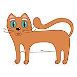 Cartoon kitty, vector illustration of funny cute red cat with white tummy, cat smiling and standing