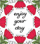 Enjoy your day. Vintage background with ancient flowers like magnolia in tattoo style, hand drawn vector illustration