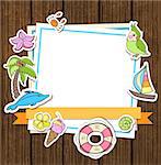 Summer decorative vector background with lifebuoy, palm and bird
