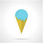 Single flat color design vector icon for ice cream with blue ball and yellow wafer cone on white background.