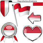 Vector glossy icons of flag of Indonesia on white