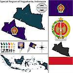 Vector map of region Special Region of Yogyakarta with coat of arms and location on Indonesian map